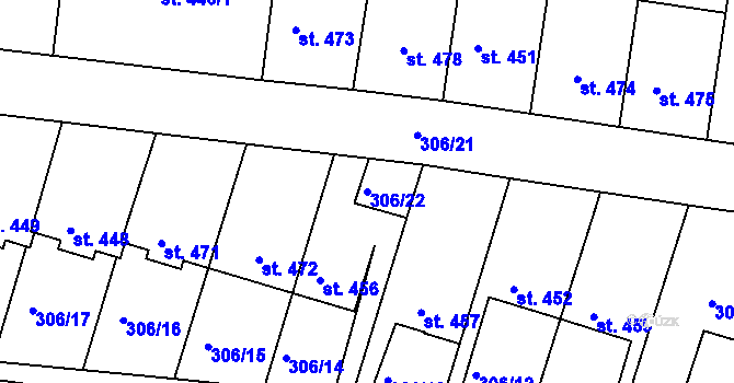 Parcela st. 306/22 v KÚ Ledvice, Katastrální mapa