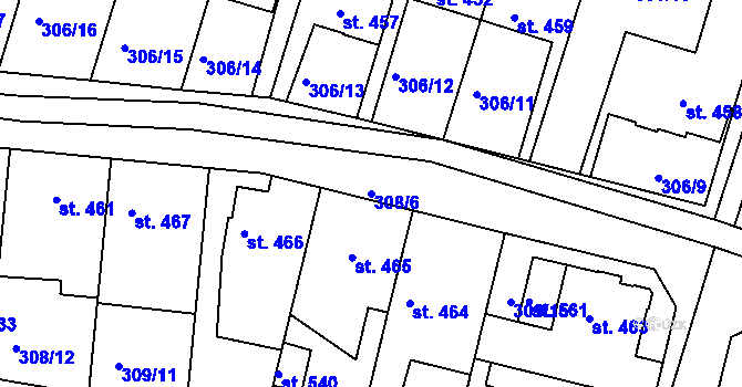Parcela st. 308/6 v KÚ Ledvice, Katastrální mapa