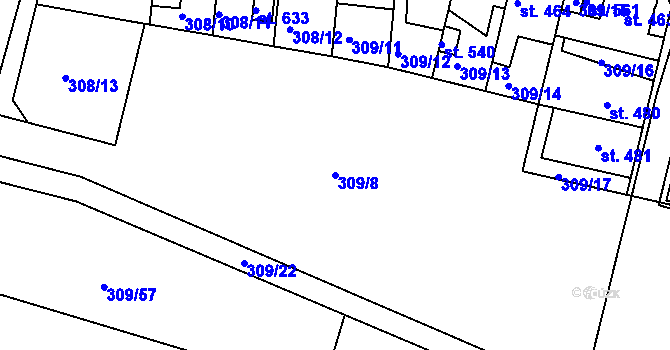Parcela st. 309/8 v KÚ Ledvice, Katastrální mapa