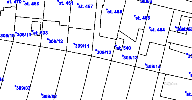Parcela st. 309/12 v KÚ Ledvice, Katastrální mapa