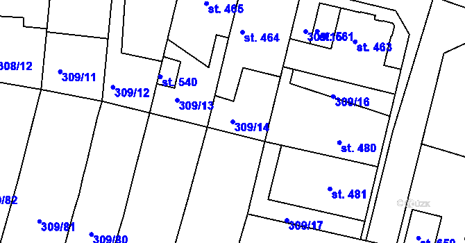 Parcela st. 309/14 v KÚ Ledvice, Katastrální mapa