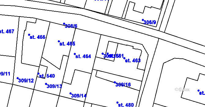 Parcela st. 309/15 v KÚ Ledvice, Katastrální mapa