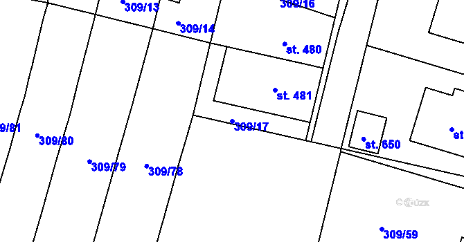 Parcela st. 309/17 v KÚ Ledvice, Katastrální mapa