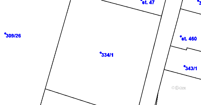 Parcela st. 334/1 v KÚ Ledvice, Katastrální mapa