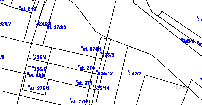 Parcela st. 335/3 v KÚ Ledvice, Katastrální mapa