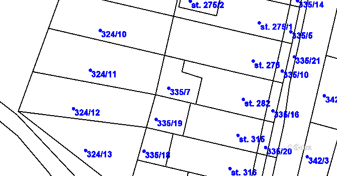 Parcela st. 335/7 v KÚ Ledvice, Katastrální mapa