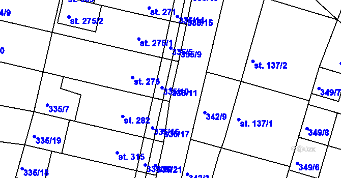 Parcela st. 335/11 v KÚ Ledvice, Katastrální mapa