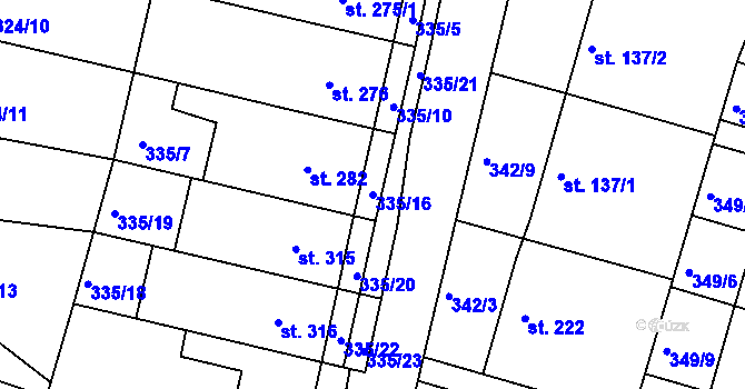 Parcela st. 335/16 v KÚ Ledvice, Katastrální mapa