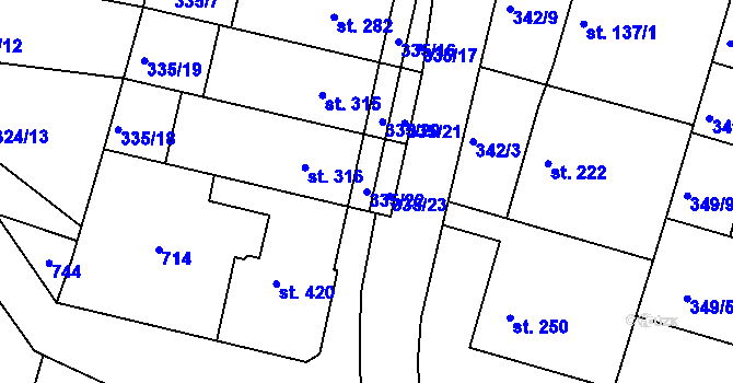 Parcela st. 335/22 v KÚ Ledvice, Katastrální mapa