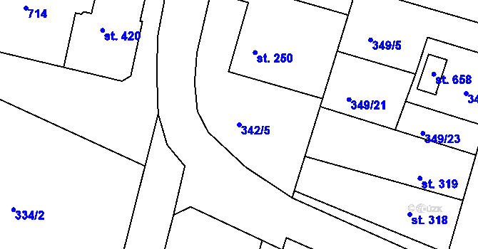 Parcela st. 342/5 v KÚ Ledvice, Katastrální mapa