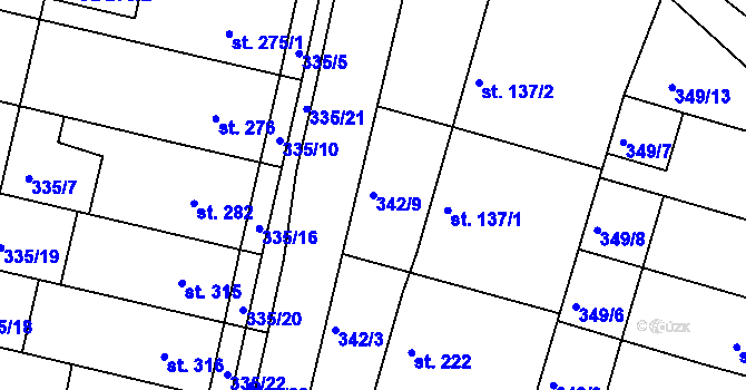 Parcela st. 342/9 v KÚ Ledvice, Katastrální mapa