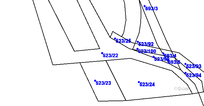 Parcela st. 523/22 v KÚ Ledvice, Katastrální mapa
