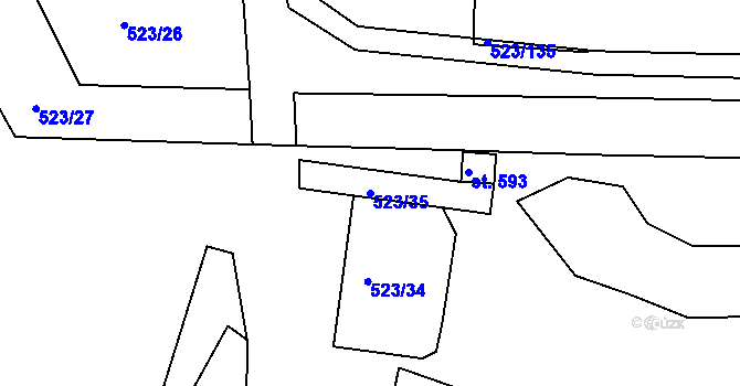 Parcela st. 523/35 v KÚ Ledvice, Katastrální mapa