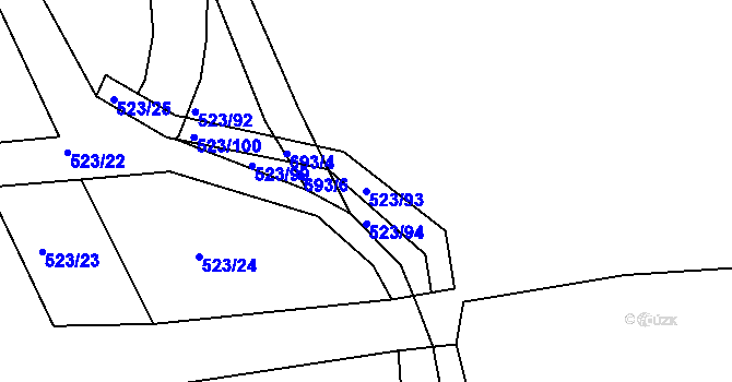 Parcela st. 523/93 v KÚ Ledvice, Katastrální mapa