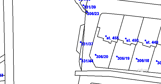Parcela st. 331/37 v KÚ Ledvice, Katastrální mapa