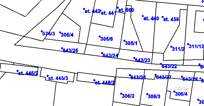 Parcela st. 643/24 v KÚ Ledvice, Katastrální mapa