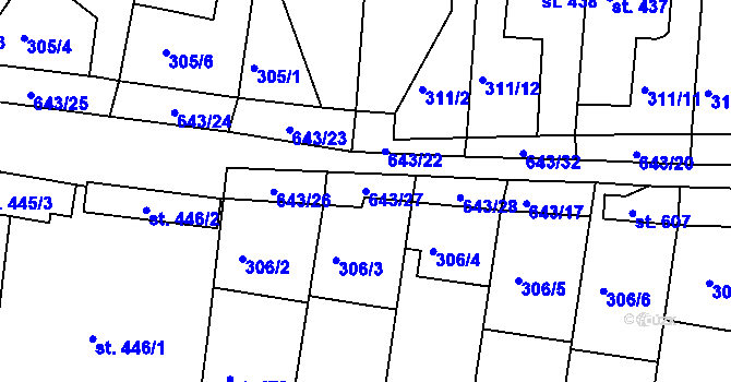 Parcela st. 643/27 v KÚ Ledvice, Katastrální mapa