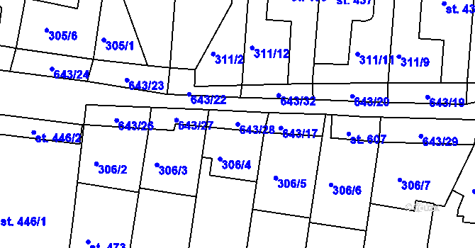 Parcela st. 643/28 v KÚ Ledvice, Katastrální mapa