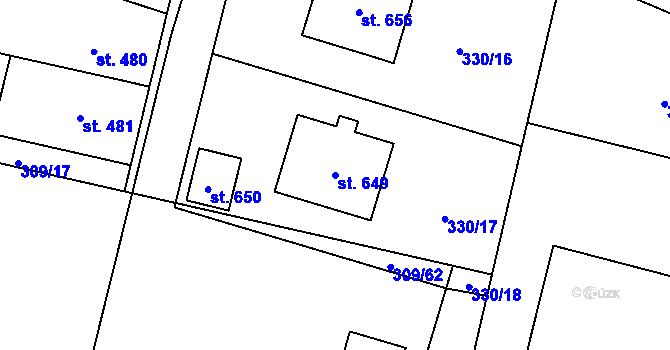 Parcela st. 649 v KÚ Ledvice, Katastrální mapa