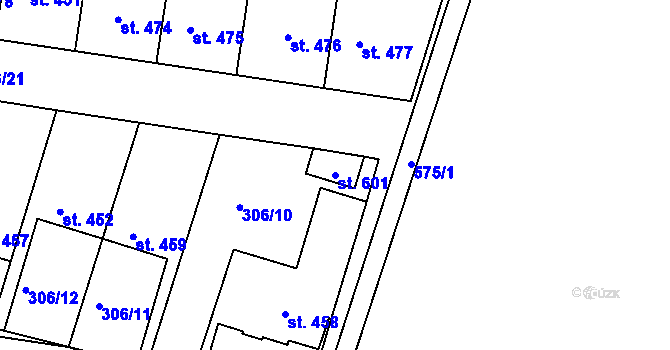 Parcela st. 601 v KÚ Ledvice, Katastrální mapa