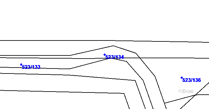 Parcela st. 523/134 v KÚ Ledvice, Katastrální mapa