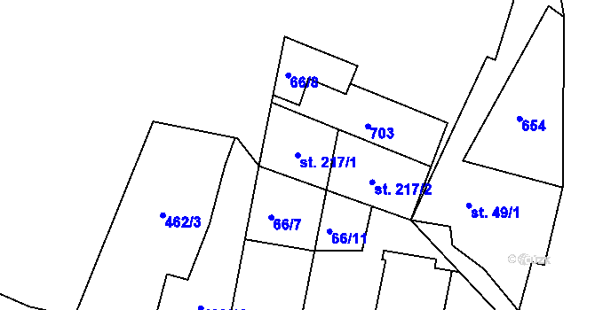 Parcela st. 217/1 v KÚ Ledvice, Katastrální mapa