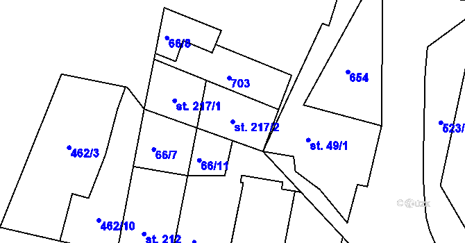 Parcela st. 217/2 v KÚ Ledvice, Katastrální mapa