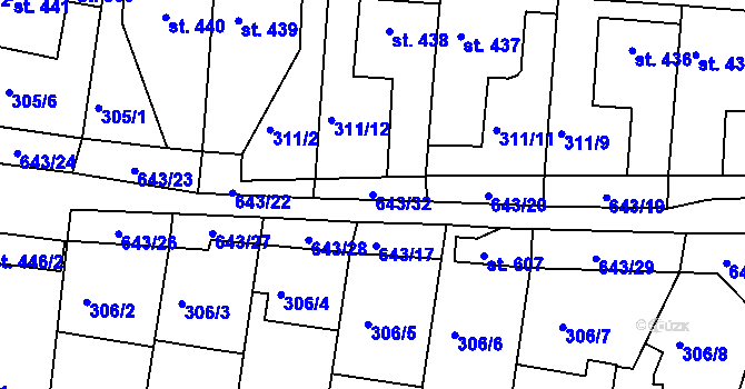 Parcela st. 643/32 v KÚ Ledvice, Katastrální mapa