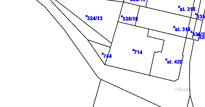 Parcela st. 744 v KÚ Ledvice, Katastrální mapa