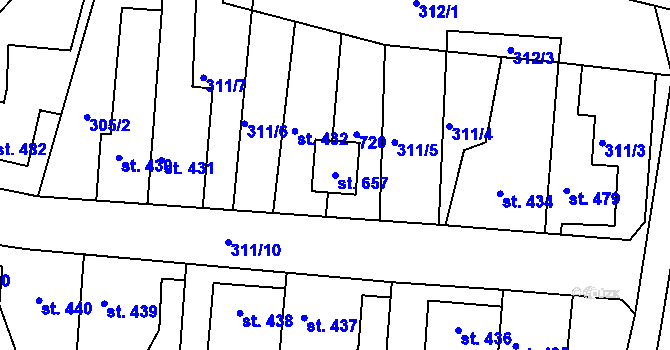 Parcela st. 657 v KÚ Ledvice, Katastrální mapa