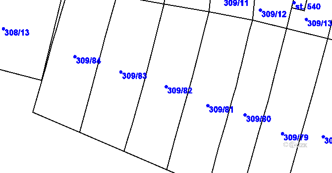 Parcela st. 309/82 v KÚ Ledvice, Katastrální mapa
