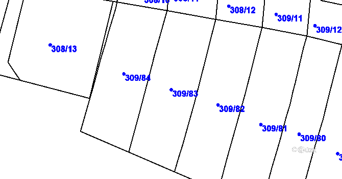 Parcela st. 309/83 v KÚ Ledvice, Katastrální mapa