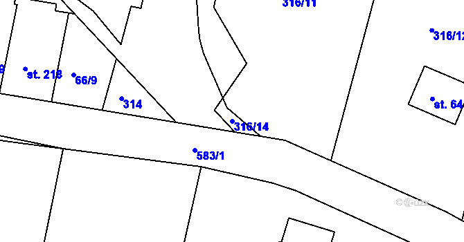 Parcela st. 316/14 v KÚ Ledvice, Katastrální mapa