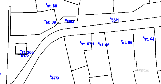 Parcela st. 67/1 v KÚ Lechotice, Katastrální mapa