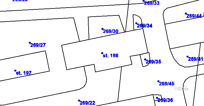 Parcela st. 198 v KÚ Lechotice, Katastrální mapa