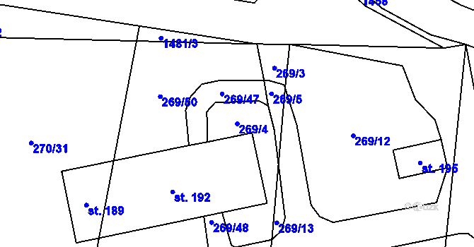 Parcela st. 269/4 v KÚ Lechotice, Katastrální mapa