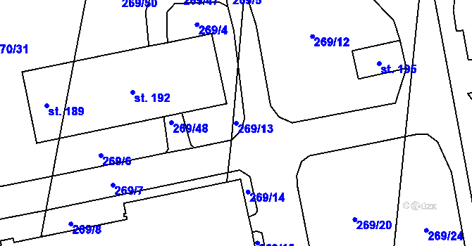Parcela st. 269/13 v KÚ Lechotice, Katastrální mapa