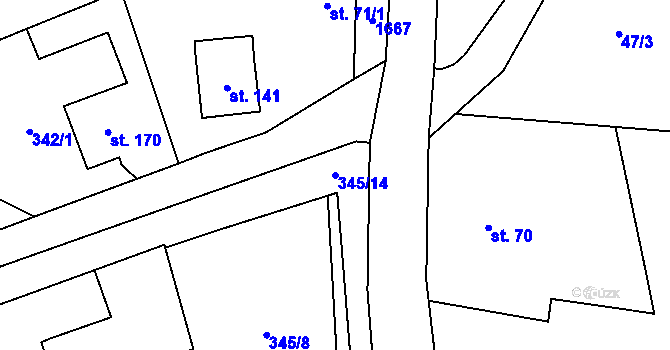 Parcela st. 345/14 v KÚ Lechotice, Katastrální mapa
