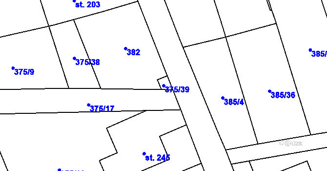 Parcela st. 375/39 v KÚ Lechotice, Katastrální mapa