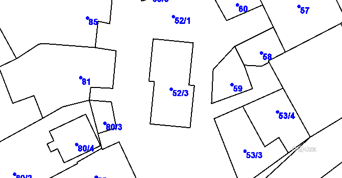 Parcela st. 52/3 v KÚ Lechovice, Katastrální mapa