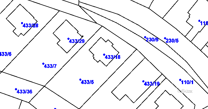 Parcela st. 433/18 v KÚ Lechovice, Katastrální mapa