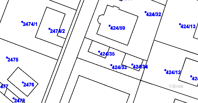Parcela st. 424/35 v KÚ Lechovice, Katastrální mapa