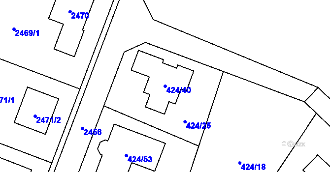 Parcela st. 424/40 v KÚ Lechovice, Katastrální mapa