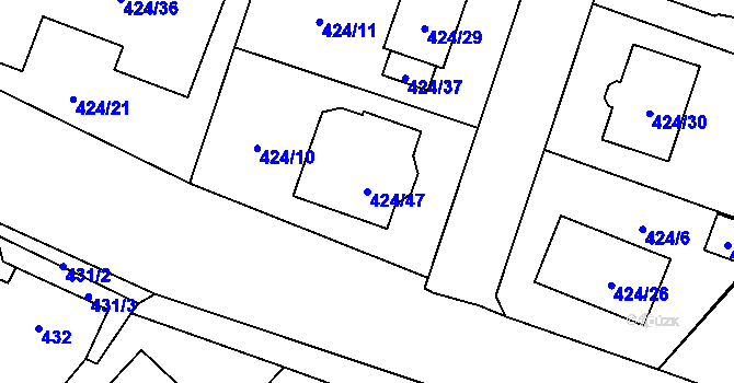 Parcela st. 424/47 v KÚ Lechovice, Katastrální mapa