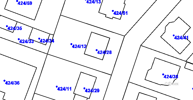 Parcela st. 424/28 v KÚ Lechovice, Katastrální mapa