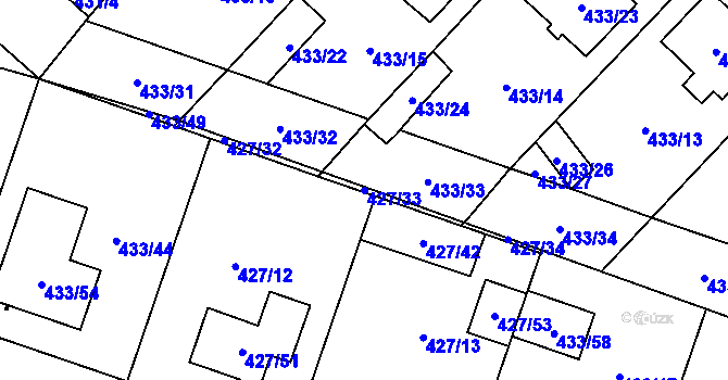 Parcela st. 427/33 v KÚ Lechovice, Katastrální mapa