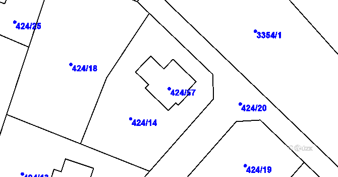 Parcela st. 424/57 v KÚ Lechovice, Katastrální mapa