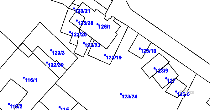 Parcela st. 123/19 v KÚ Lechovice, Katastrální mapa