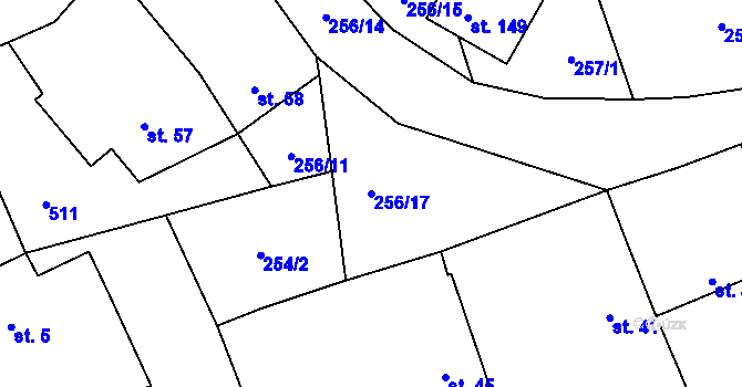 Parcela st. 256/17 v KÚ Lejšovka, Katastrální mapa