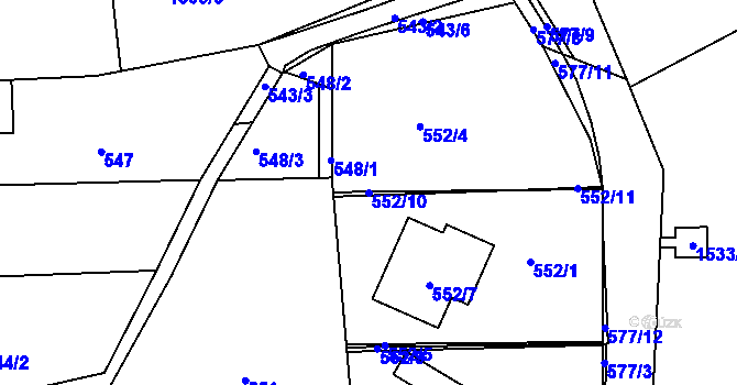 Parcela st. 552/10 v KÚ Lelekovice, Katastrální mapa